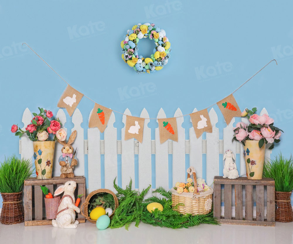 Kate Spring/Easter Bunny Egg Backdrop Fence for Photography