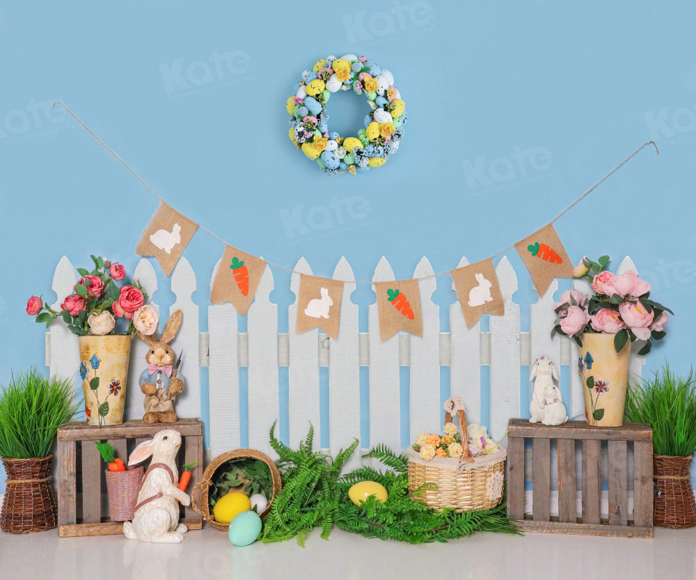 Kate Spring/Easter Bunny Egg Backdrop Fence for Photography - Kate Backdrop AU