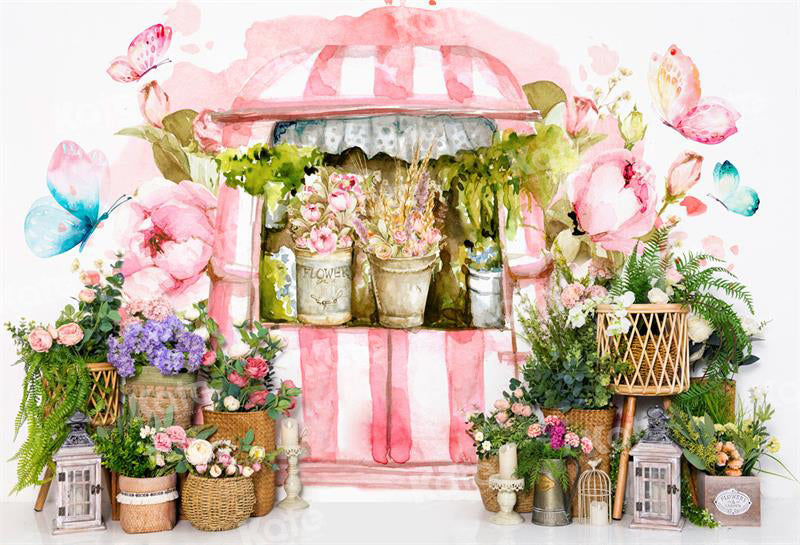 Kate Spring Backdrop Flower Shed Pink for Photography