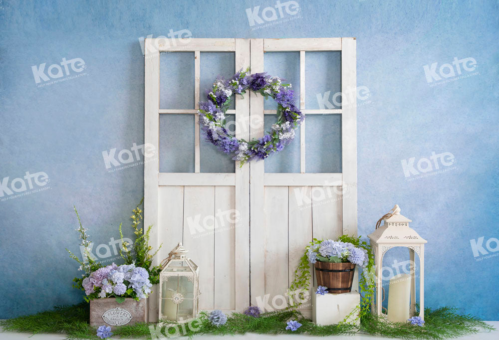 Kate Blue Spring Backdrop Barn Door Designed by Emetselch - Kate Backdrop AU