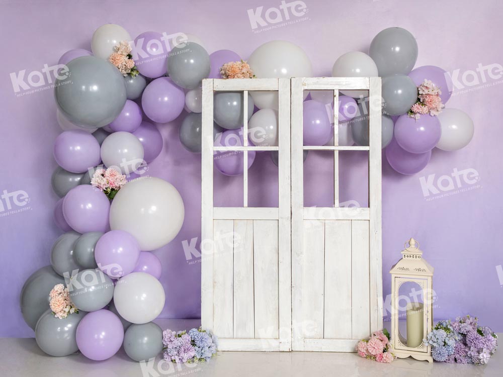 Kate Purple Balloon Party Backdrop Door Birthday White Barn Door Designed by Emetselch - Kate Backdrop AU