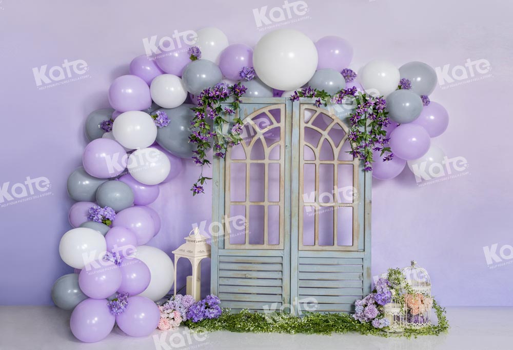 Kate Purple Balloon Birthday Party Backdrop Door Spring Cake Smash Designed by Emetselch - Kate Backdrop AU