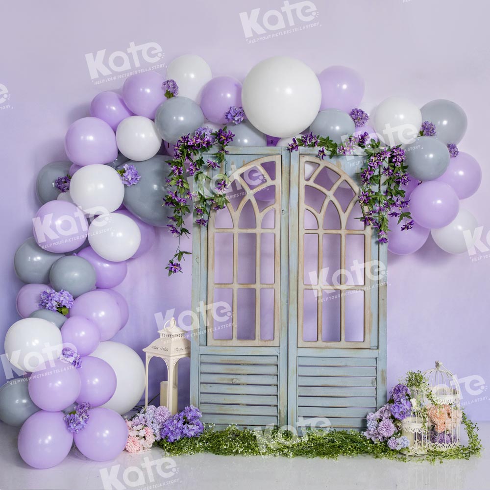 Kate Purple Balloon Birthday Party Backdrop Door Spring Cake Smash Designed by Emetselch - Kate Backdrop AU