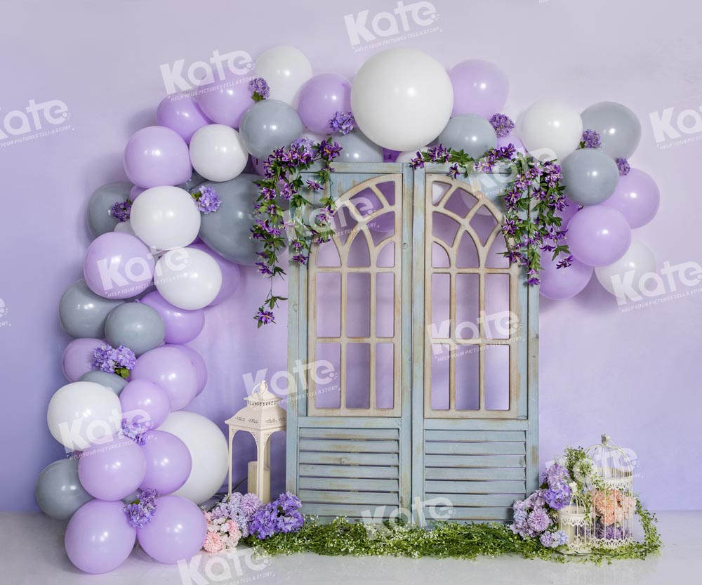 Kate Purple Balloon Birthday Party Backdrop Door Spring Cake Smash Designed by Emetselch - Kate Backdrop AU