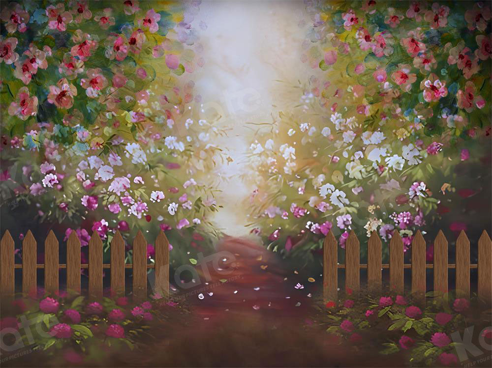 Kate Secret Garden Backdrop Fence Flower Spring Path for Photography