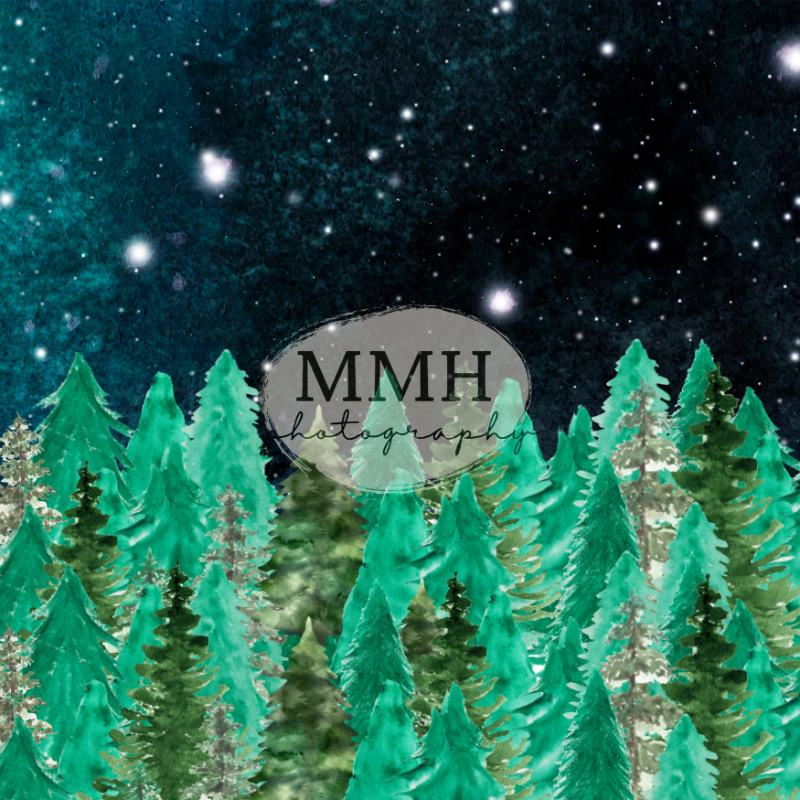 Kate Nighttime Tree Backdrop Line Camping Outdoors Designed by Melissa McCraw-Hummer - Kate Backdrop AU