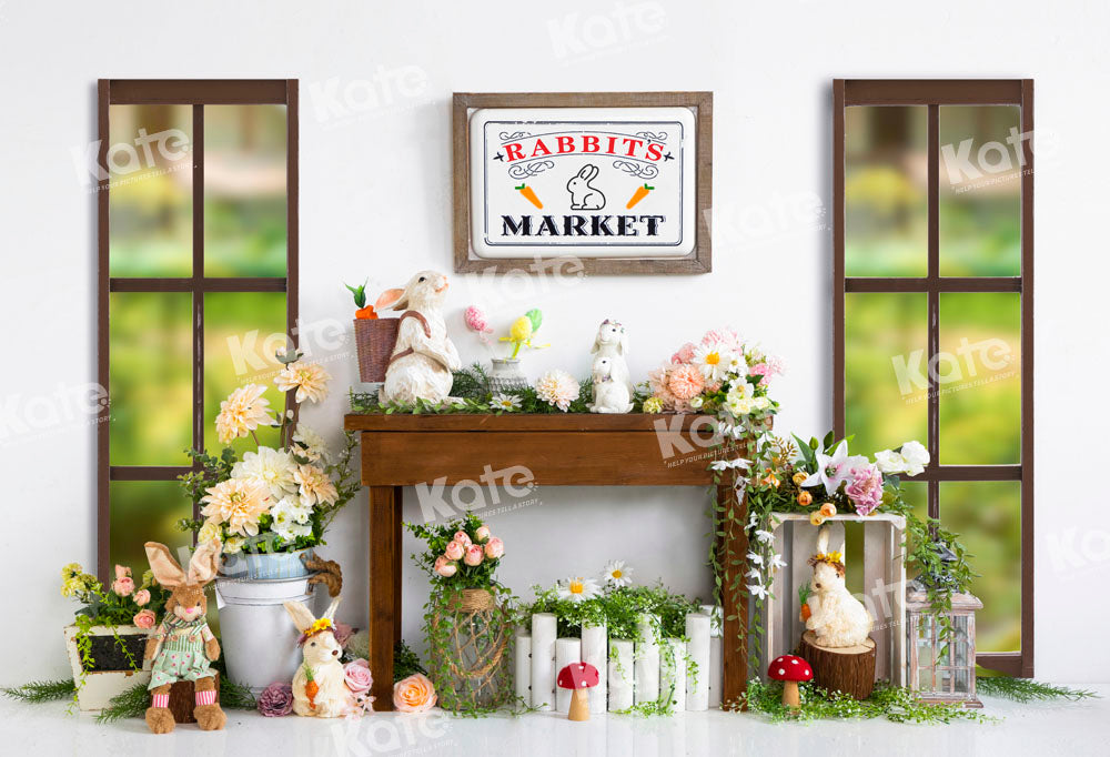 Kate Easter Backdrop Spring Flower Bunny Window Green Designed by Emetselch - Kate Backdrop AU