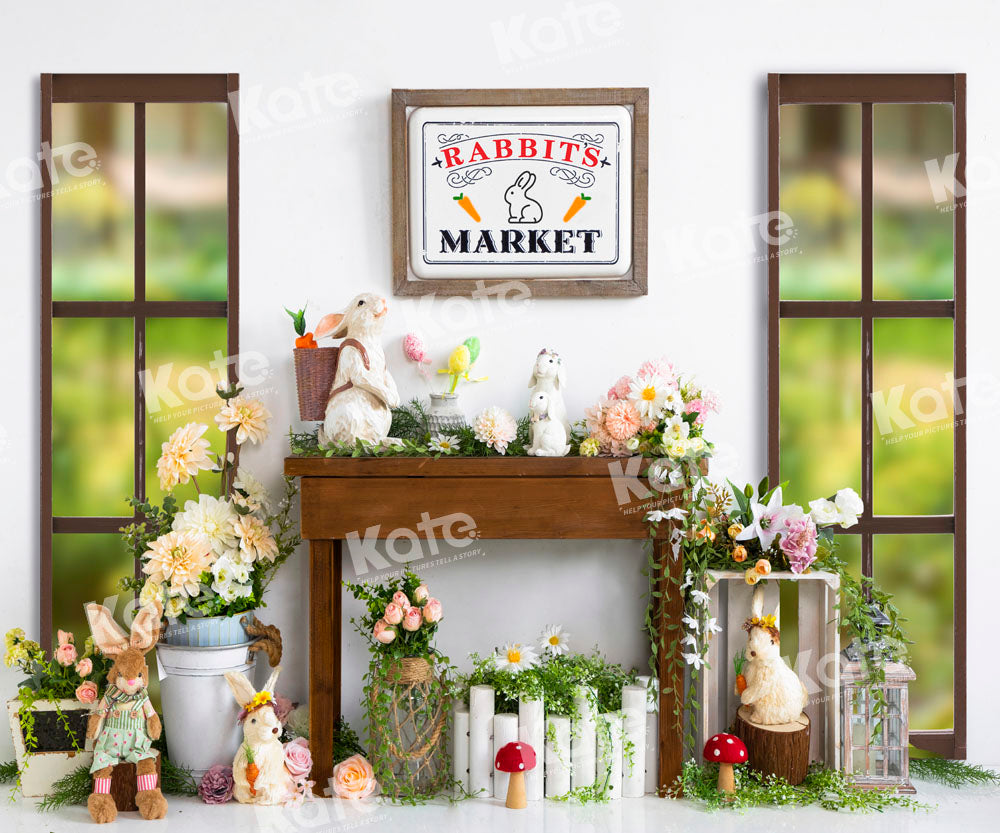 Kate Easter Backdrop Spring Flower Bunny Window Green Designed by Emetselch - Kate Backdrop AU