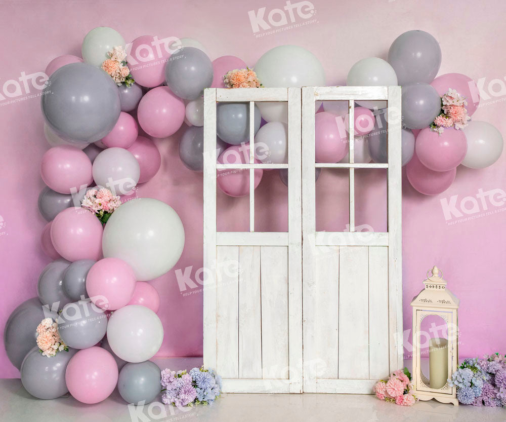 Kate Pink Balloon Backdrop Barn Door Designed by Emetselch - Kate Backdrop AU