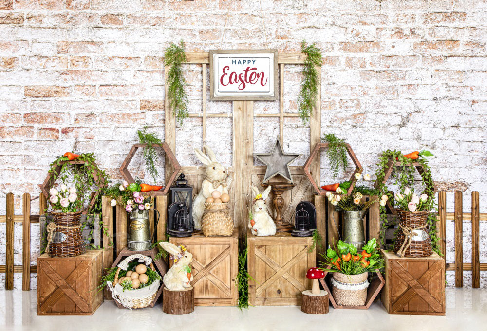 Kate Easter Bunny Backdrop Eggs Brick Wall for Photography - Kate Backdrop AU