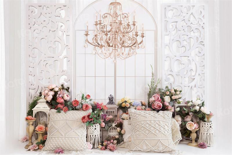 Kate Spring Flower Boho Backdrop Chandelier Pillow Window for Photography - Kate Backdrop AU