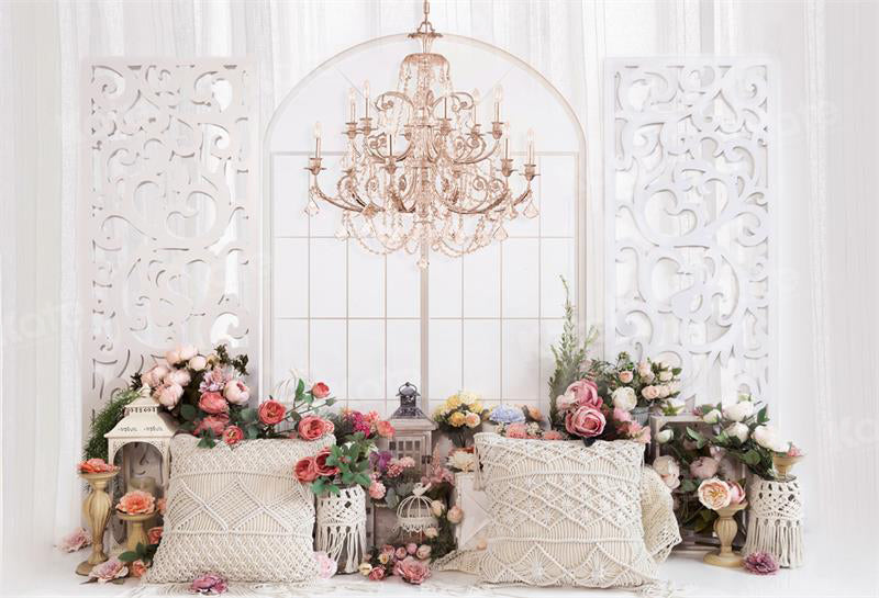 Kate Spring Flower Boho Backdrop Chandelier Pillow Window for Photography - Kate Backdrop AU