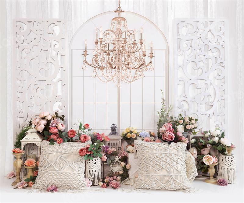 Kate Spring Flower Boho Backdrop Chandelier Pillow Window for Photography - Kate Backdrop AU