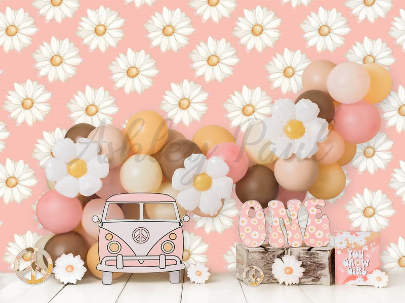 Kate Cake Smash Backdrop 1st Birthday Flower Car Designed by Ashley Paul