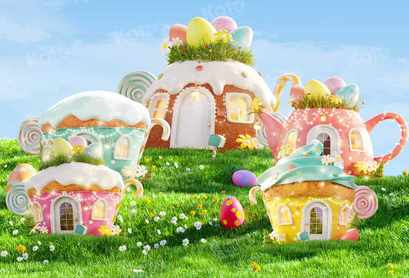 Kate Easter Grassland Backdrop Teapot Egg Magic House for Photography - Kate Backdrop AU