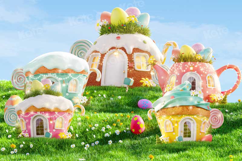 Kate Easter Grassland Backdrop Teapot Egg Magic House for Photography - Kate Backdrop AU