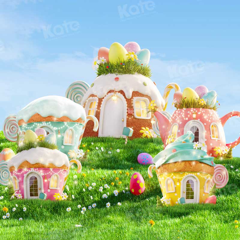 Kate Easter Grassland Backdrop Teapot Egg Magic House for Photography - Kate Backdrop AU