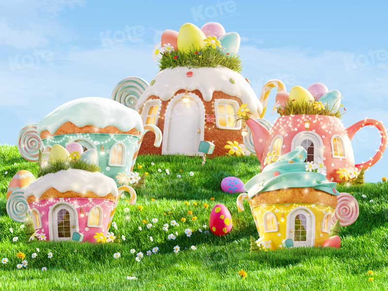 Kate Easter Grassland Backdrop Teapot Egg Magic House for Photography - Kate Backdrop AU