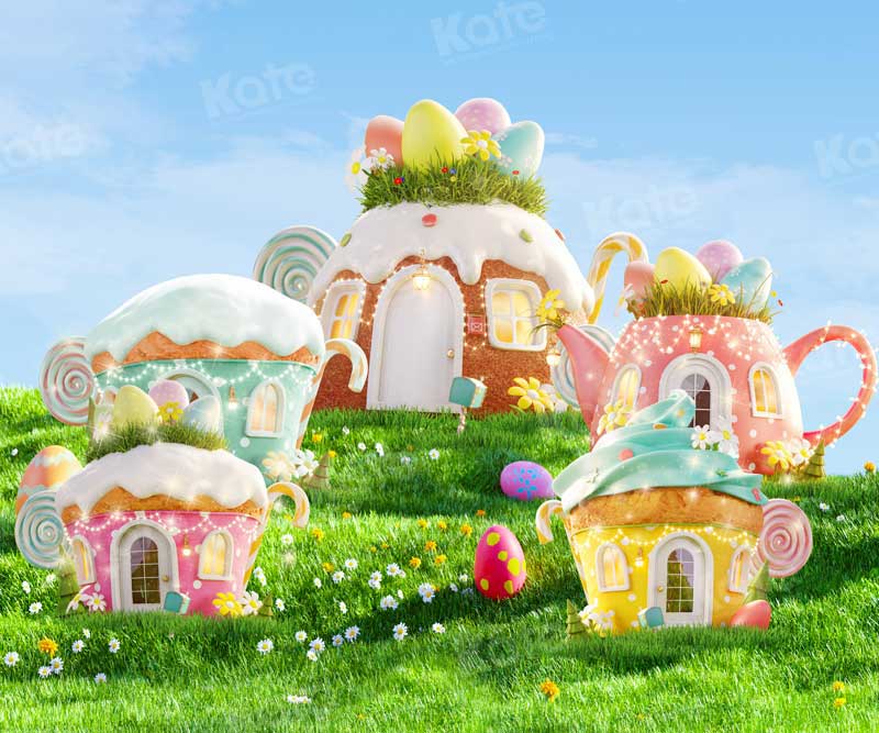 Kate Easter Grassland Backdrop Teapot Egg Magic House for Photography - Kate Backdrop AU