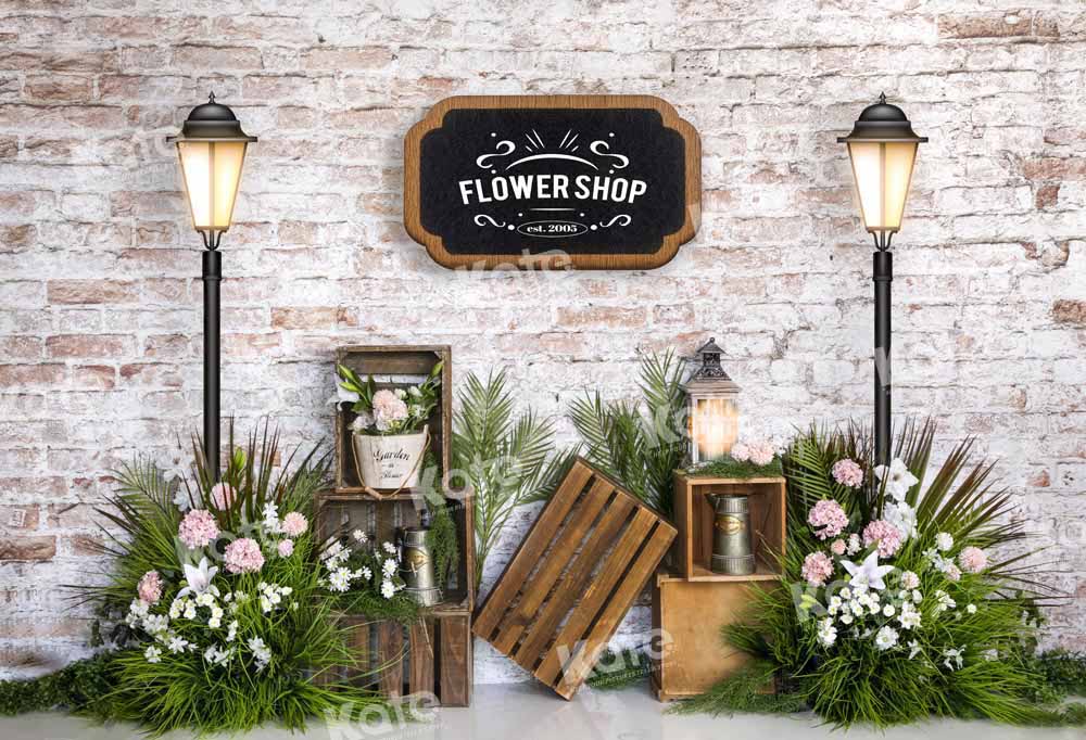 Kate Spring Flower Shop Backdrop Brick Wall Designed by Emetselch - Kate Backdrop AU