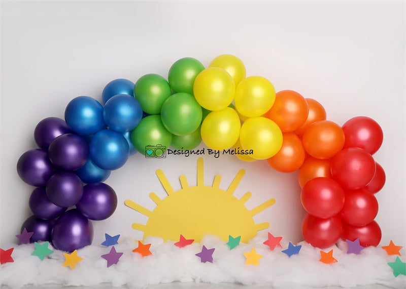 Kate Colorful Rainbow Balloons Backdrop Sun Designed by Melissa King
