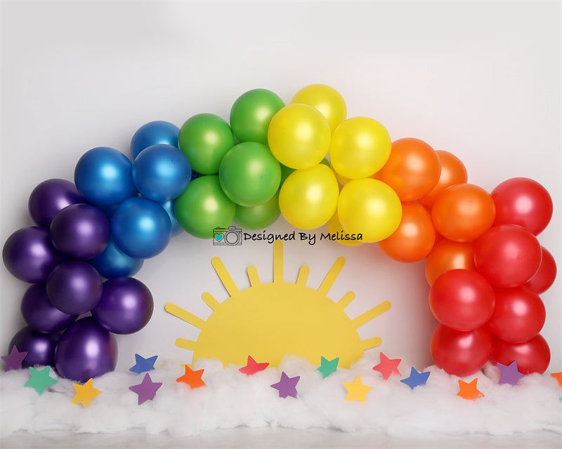 Kate Colorful Rainbow Balloons Backdrop Sun Designed by Melissa King