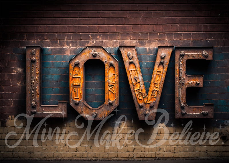 Kate Valentine Industrial Love Letters Backdrop Distressed Brick wall Designed by Mini MakeBelieve