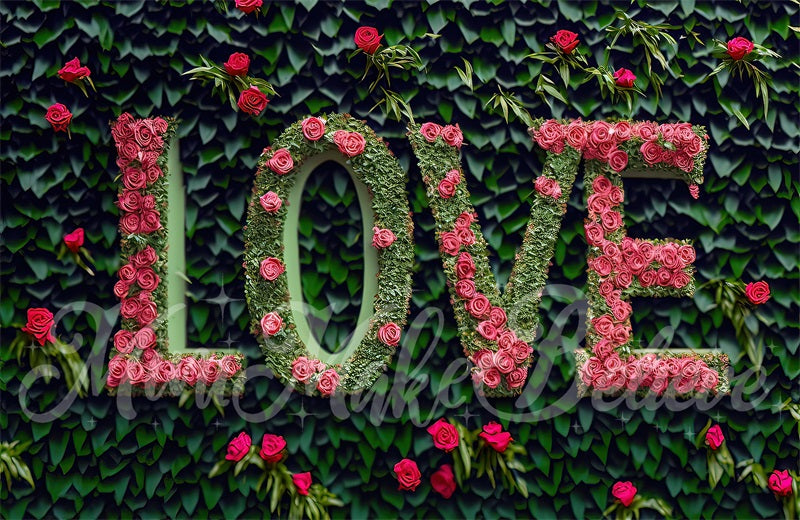 Kate Valentine Pink Flower Love Letters Backdrop Grass Wall Designed by Mini MakeBelieve