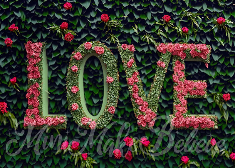 Kate Valentine Pink Flower Love Letters Backdrop Grass Wall Designed by Mini MakeBelieve