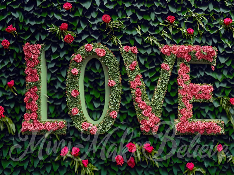 Kate Valentine Pink Flower Love Letters Backdrop Grass Wall Designed by Mini MakeBelieve