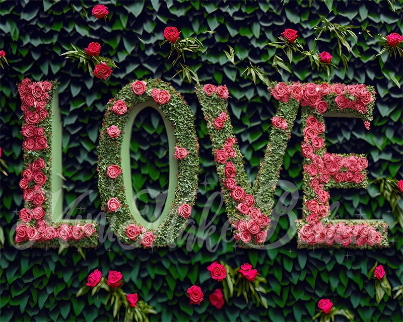 Kate Valentine Pink Flower Love Letters Backdrop Grass Wall Designed by Mini MakeBelieve