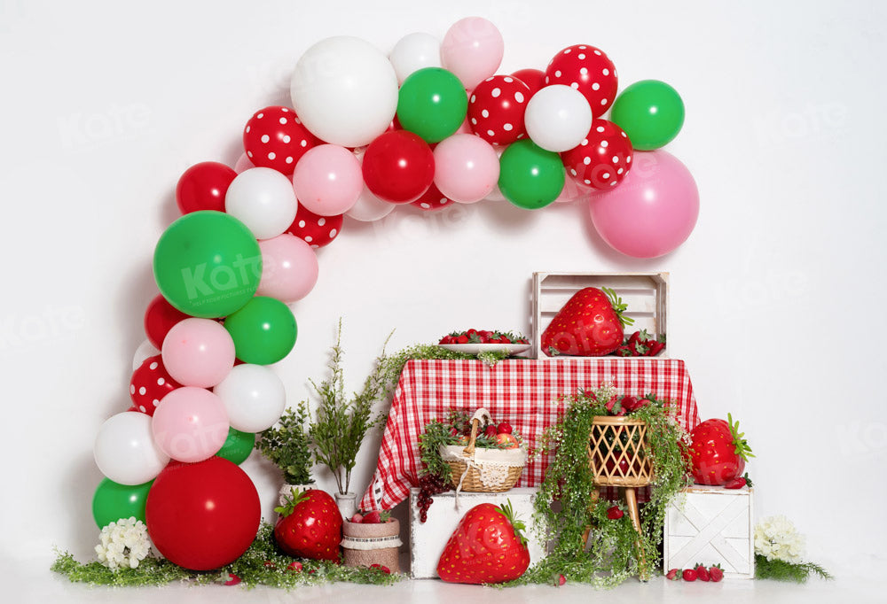 Kate Balloon Strawberry Backdrop Cake Smash Designed by Emetselch - Kate Backdrop AU