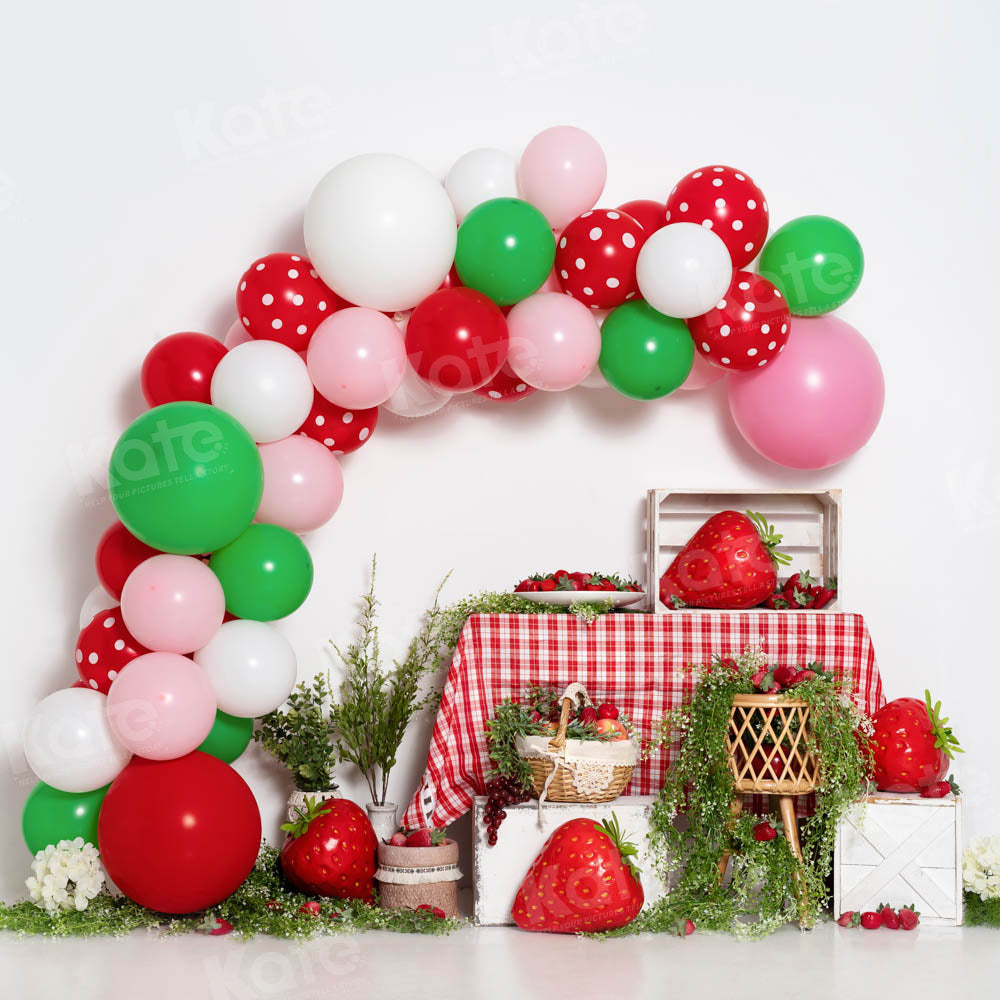 Kate Balloon Strawberry Backdrop Cake Smash Designed by Emetselch - Kate Backdrop AU