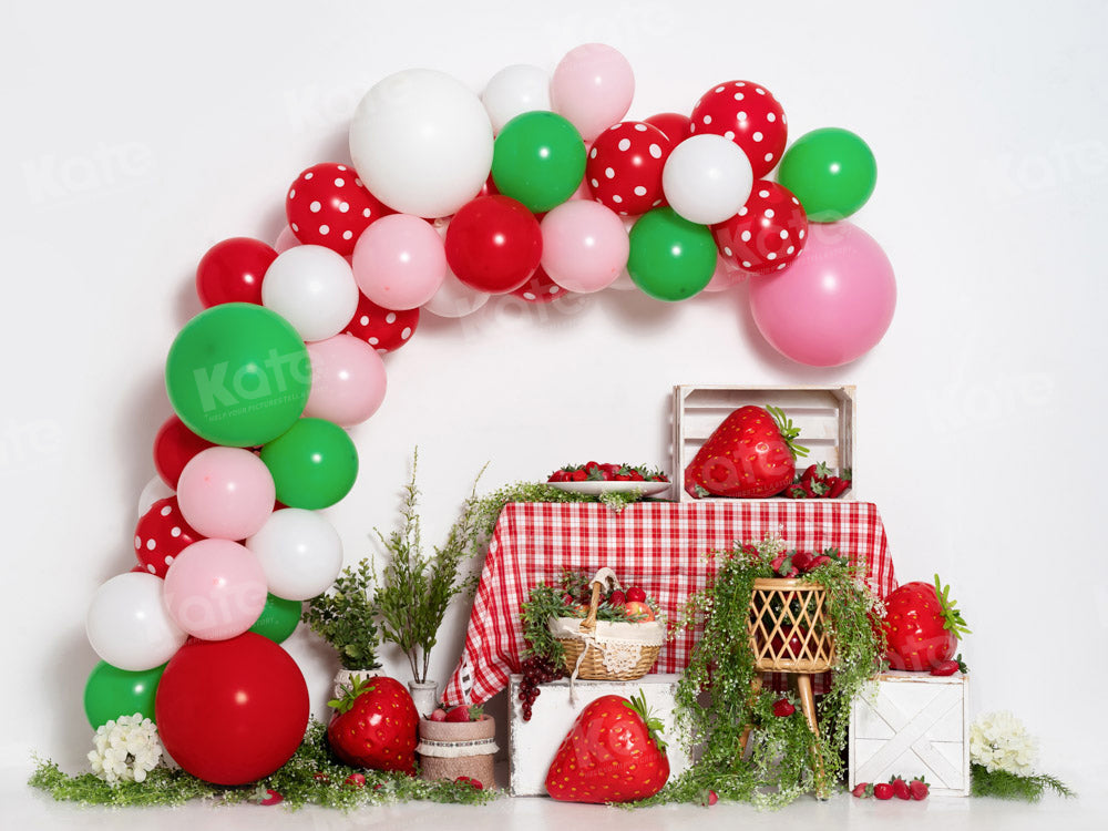 Kate Balloon Strawberry Backdrop Cake Smash Designed by Emetselch - Kate Backdrop AU