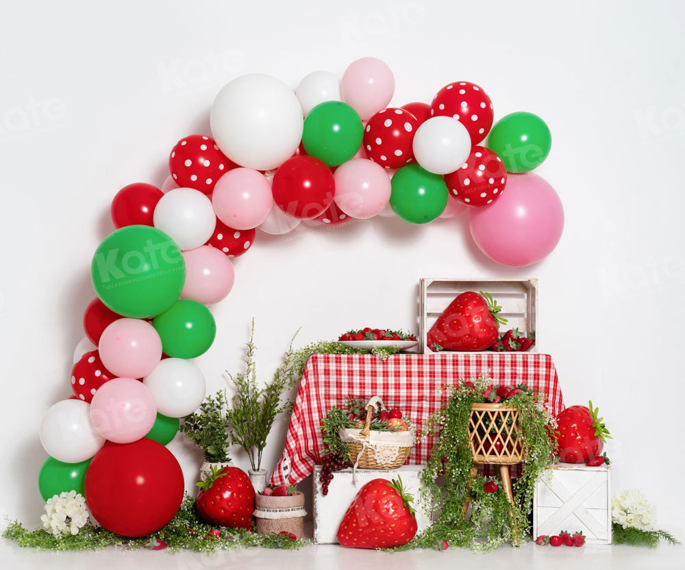Kate Balloon Strawberry Backdrop Cake Smash Designed by Emetselch - Kate Backdrop AU