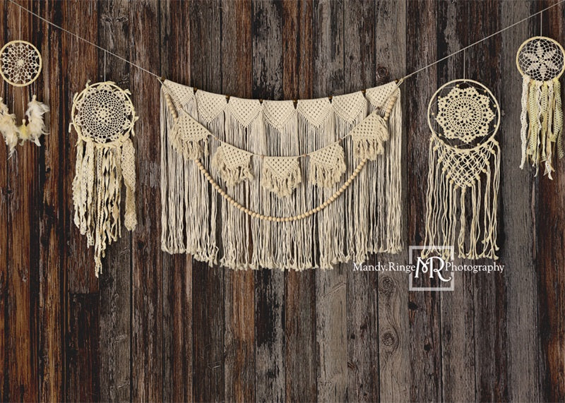 Kate Dark Wood Backdrop Macrame Dreamcatchers Designed by Mandy Ringe Photography