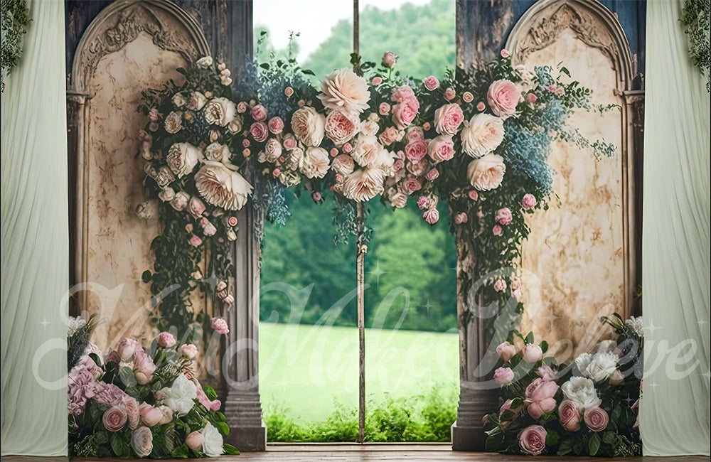 Kate Pink Rose Floral Backdrop Outside Wedding Wall Designed by Mini MakeBelieve
