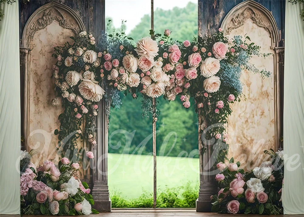 Kate Pink Rose Floral Backdrop Outside Wedding Wall Designed by Mini MakeBelieve