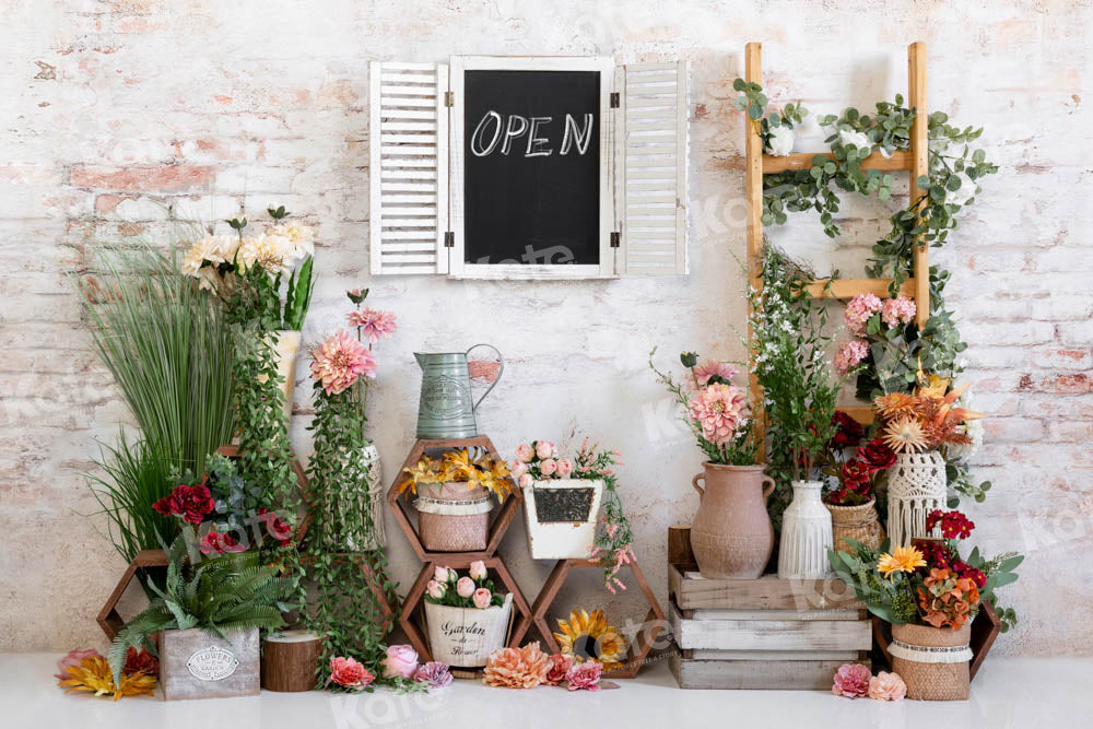 Kate Spring Flower Backdrop Brick Wall Designed by Emetselch - Kate Backdrop AU