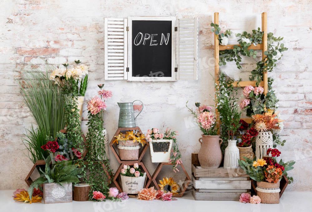 Kate Spring Flower Backdrop Brick Wall Designed by Emetselch - Kate Backdrop AU