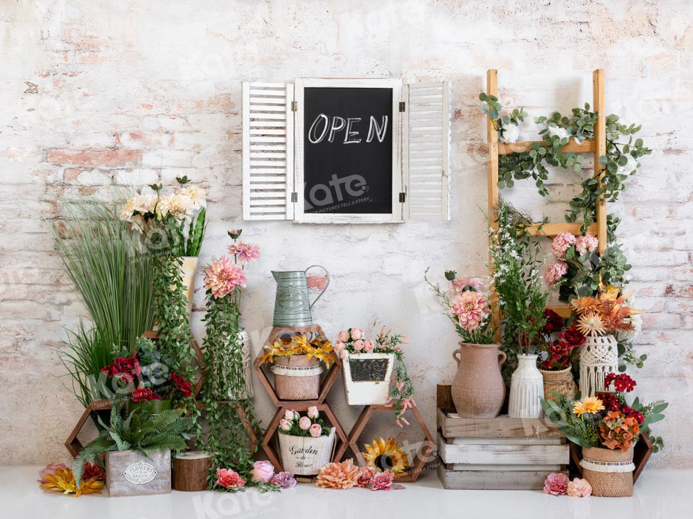 Kate Spring Flower Backdrop Brick Wall Designed by Emetselch - Kate Backdrop AU