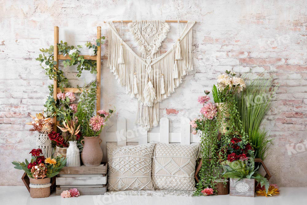 Kate Boho Mother's Day Backdrop Flower Tapestry Pillow Designed by Emetselch - Kate Backdrop AU
