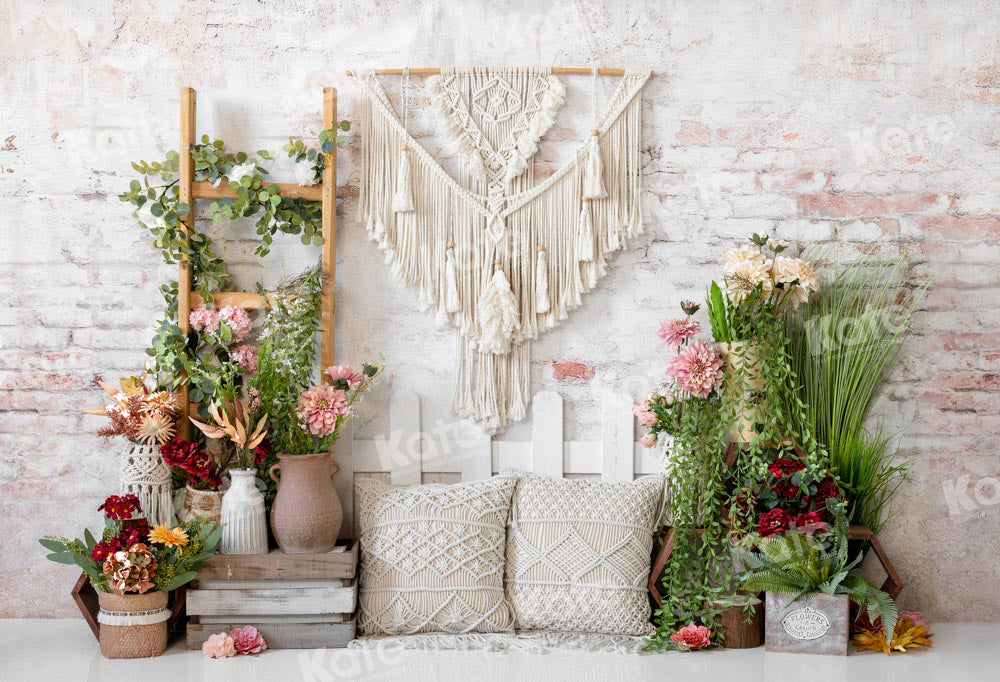 Kate Boho Mother's Day Backdrop Flower Tapestry Pillow Designed by Emetselch - Kate Backdrop AU