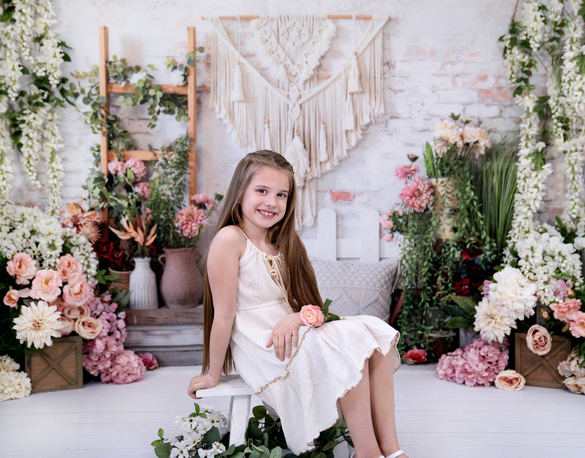 Kate Boho Mother's Day Backdrop Flower Tapestry Pillow Designed by Emetselch - Kate Backdrop AU