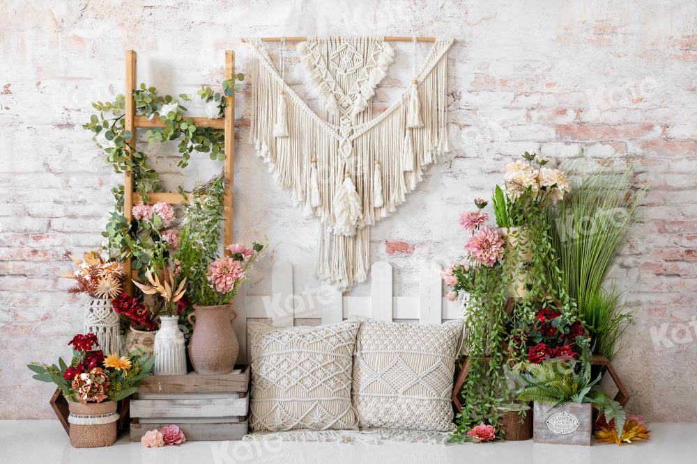 Kate Boho Mother's Day Backdrop Flower Tapestry Pillow Designed by Emetselch - Kate Backdrop AU