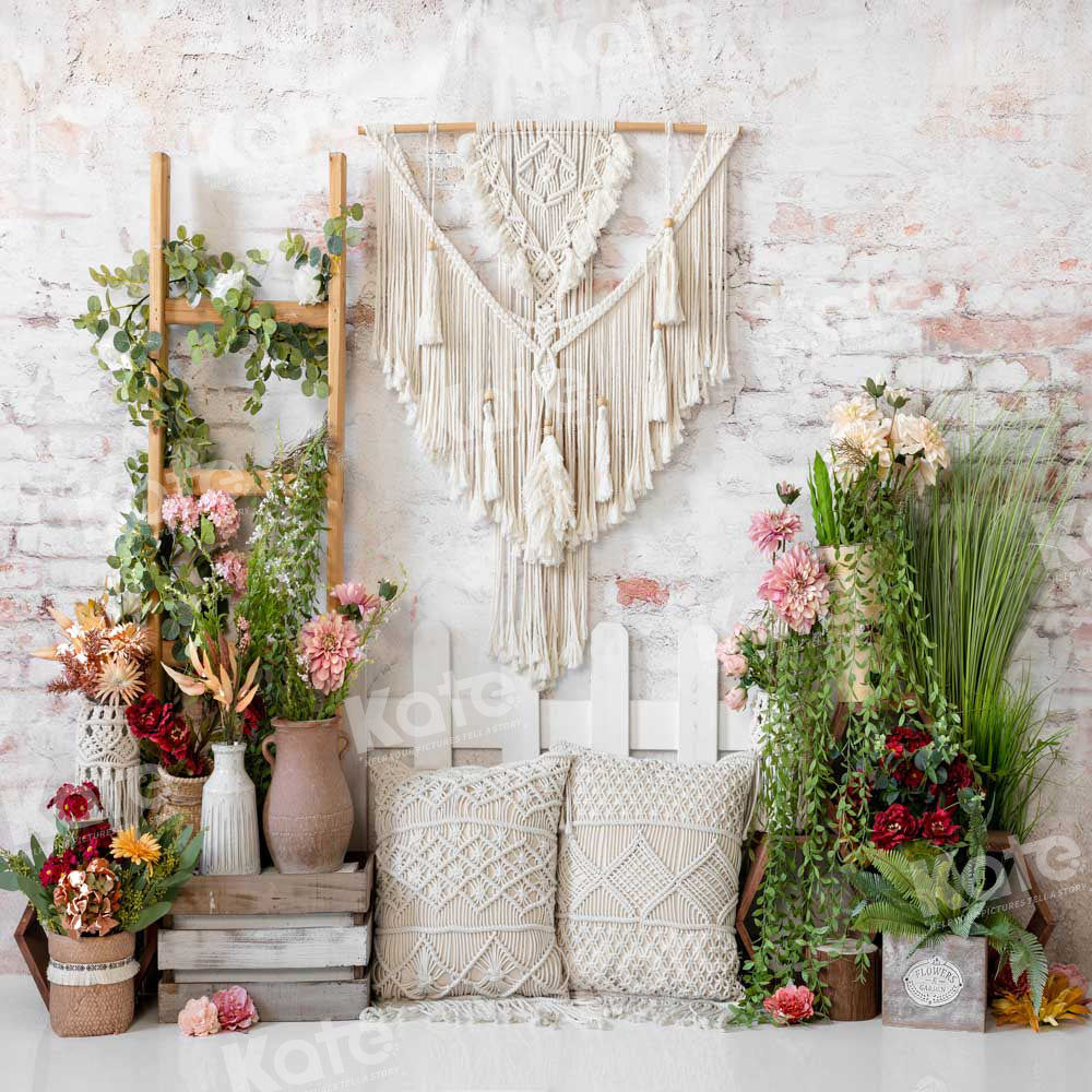 Kate Boho Mother's Day Backdrop Flower Tapestry Pillow Designed by Emetselch - Kate Backdrop AU