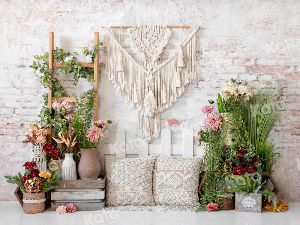 Kate Boho Mother's Day Backdrop Flower Tapestry Pillow Designed by Emetselch - Kate Backdrop AU