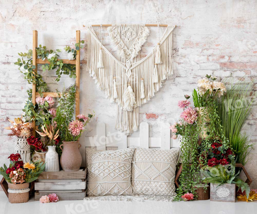 Kate Boho Mother's Day Backdrop Flower Tapestry Pillow Designed by Emetselch - Kate Backdrop AU