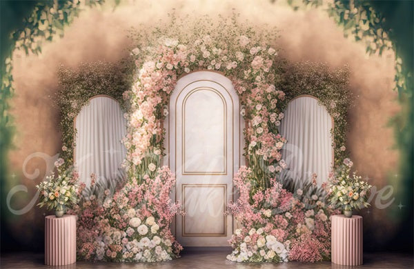 Kate Painted Spring Backdrop Interior Floral Pink Marble Panels Designed by Mini MakeBelieve