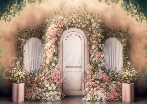 Kate Painted Spring Backdrop Interior Floral Pink Marble Panels Designed by Mini MakeBelieve